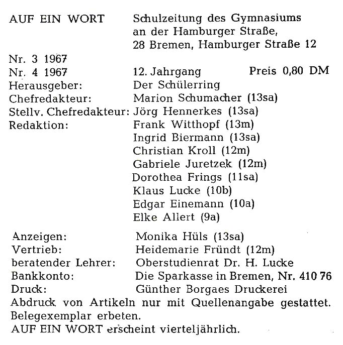 1967 Schulzeitung